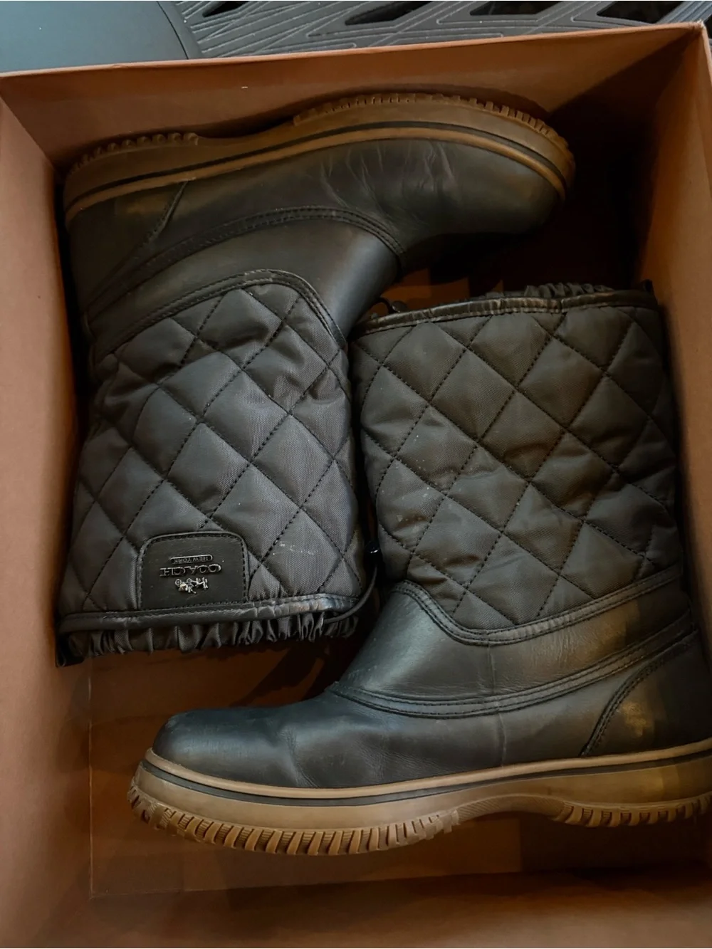 Coach Samara Black Nylon and Quilted Slip-On Winter Boots